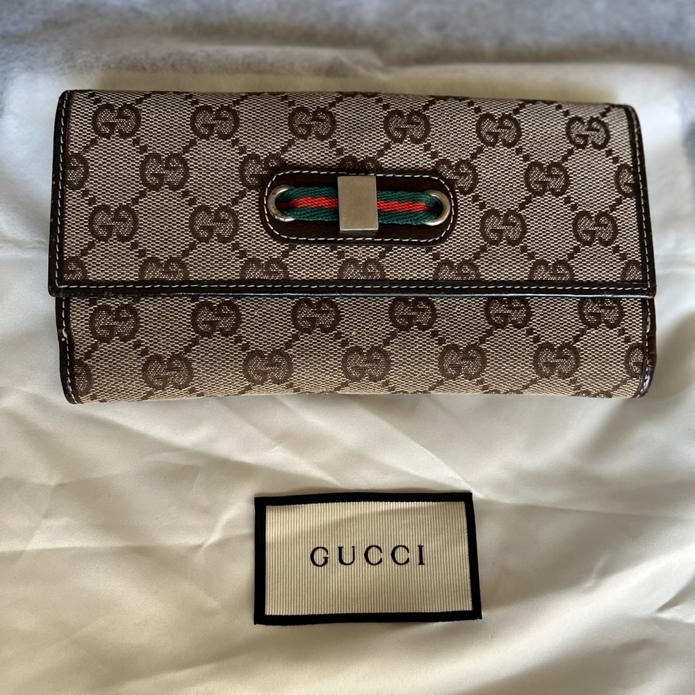 Gucci Beige and Brown GG Canvas Wallet